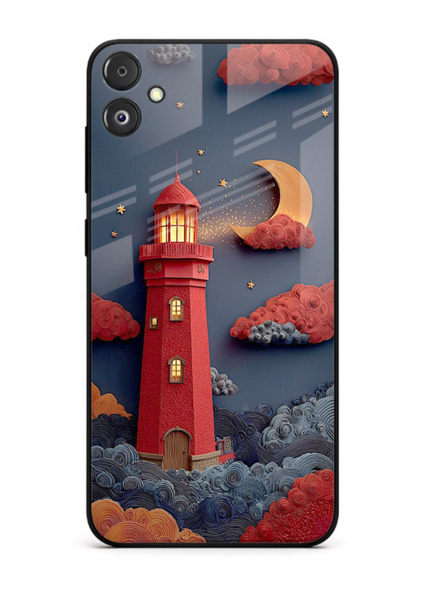 Scarlet Night Lighthouse red night lighthouse artwork Samsung F05 5G glass back cover