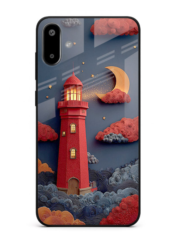 Scarlet Night Lighthouse red night lighthouse artwork Samsung F06 5G glass back cover