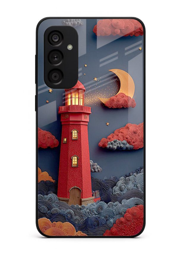 Scarlet Night Lighthouse red night lighthouse artwork Samsung M14 4G glass back cover