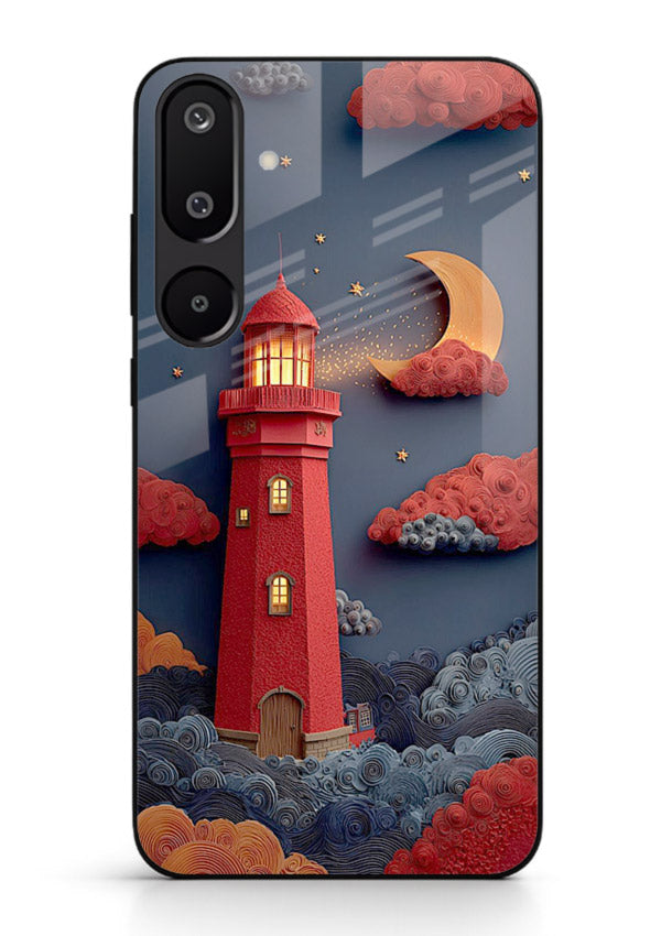 Scarlet Night Lighthouse red night lighthouse artwork Samsung F16 5G glass back cover
