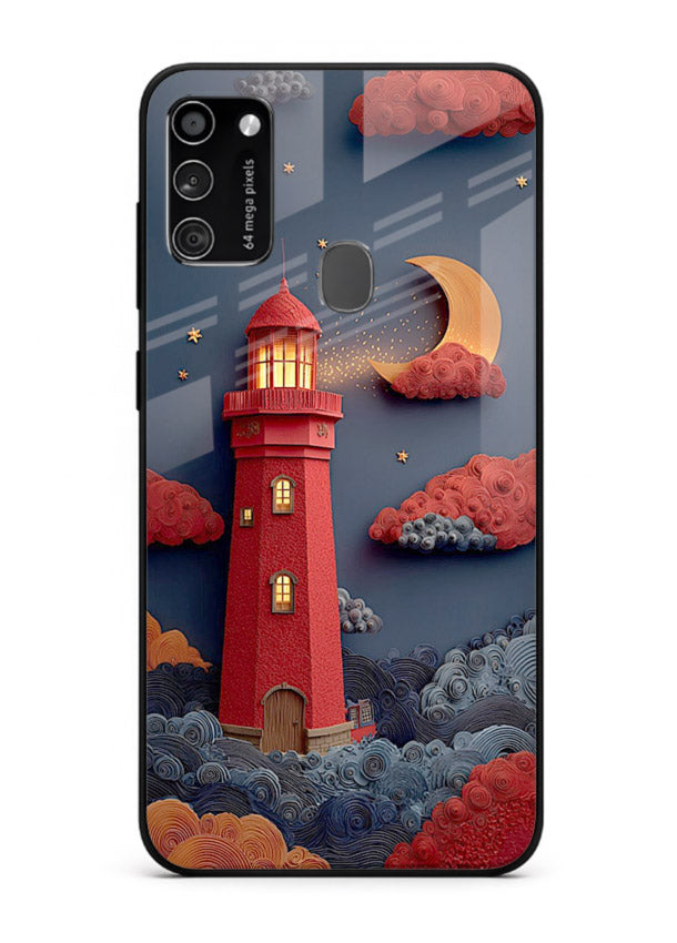 Scarlet Night Lighthouse red night lighthouse artwork Samsung M30s glass back cover