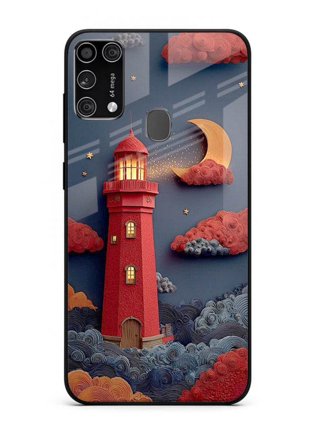 Scarlet Night Lighthouse red night lighthouse artwork Samsung M31 Prime glass back cover