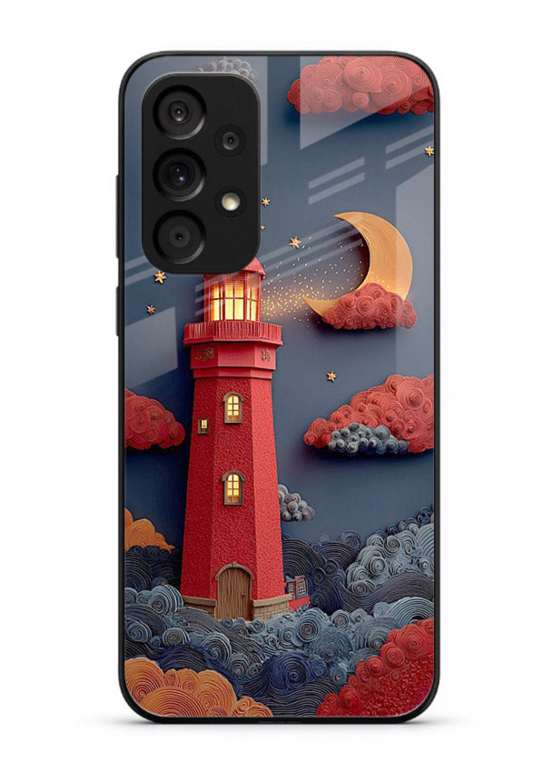 Scarlet Night Lighthouse red night lighthouse artwork Samsung A73 5G glass back cover