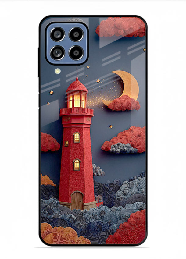 Scarlet Night Lighthouse red night lighthouse artwork Samsung F62 glass back cover
