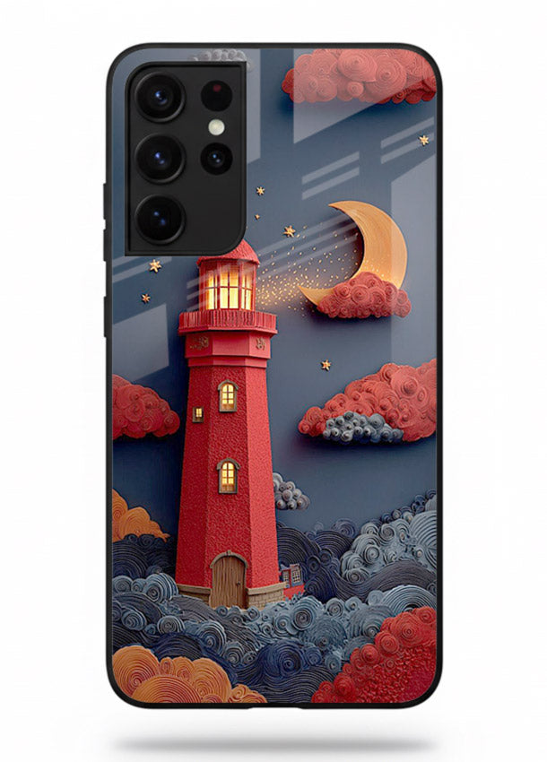 Scarlet Night Lighthouse red night lighthouse artwork Samsung S21 Ultra glass back cover