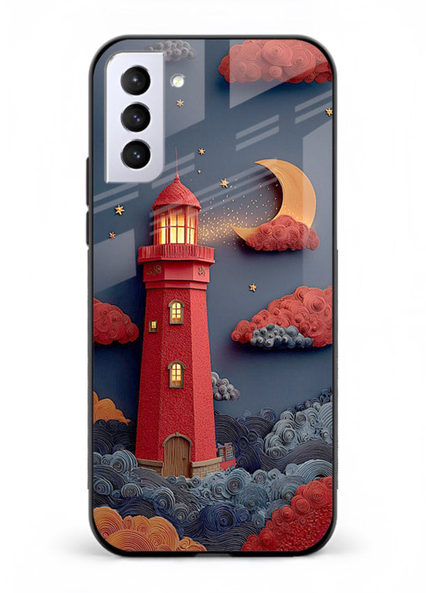 Scarlet Night Lighthouse red night lighthouse artwork Samsung S21 FE glass back cover