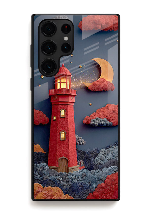 Scarlet Night Lighthouse red night lighthouse artwork Samsung S24 Ultra glass back cover