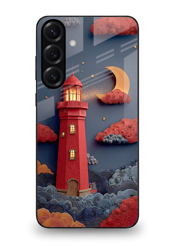 Scarlet Night Lighthouse red night lighthouse artwork Samsung A56 5G glass back cover