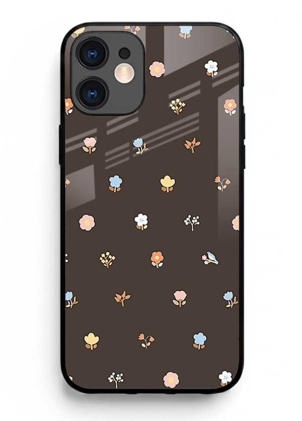 Pastel tiny flower pattern on iphone 11 glass back cover with playful botanical spacing.