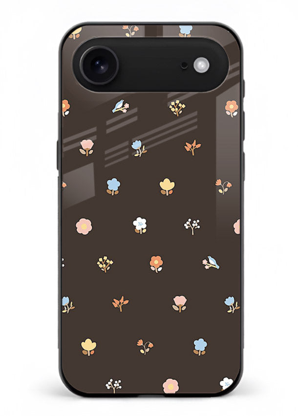 Pastel tiny flower pattern on iphone 18 air glass back cover with playful botanical spacing.