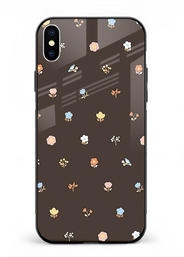 Pastel tiny flower pattern on iphone xs max glass back cover with playful botanical spacing.
