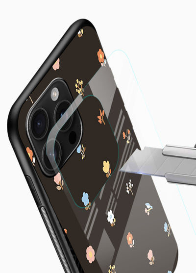 Pastel tiny flower pattern on glossy vibrant premium glass back cover with playful botanical spacing. - Angle Blade