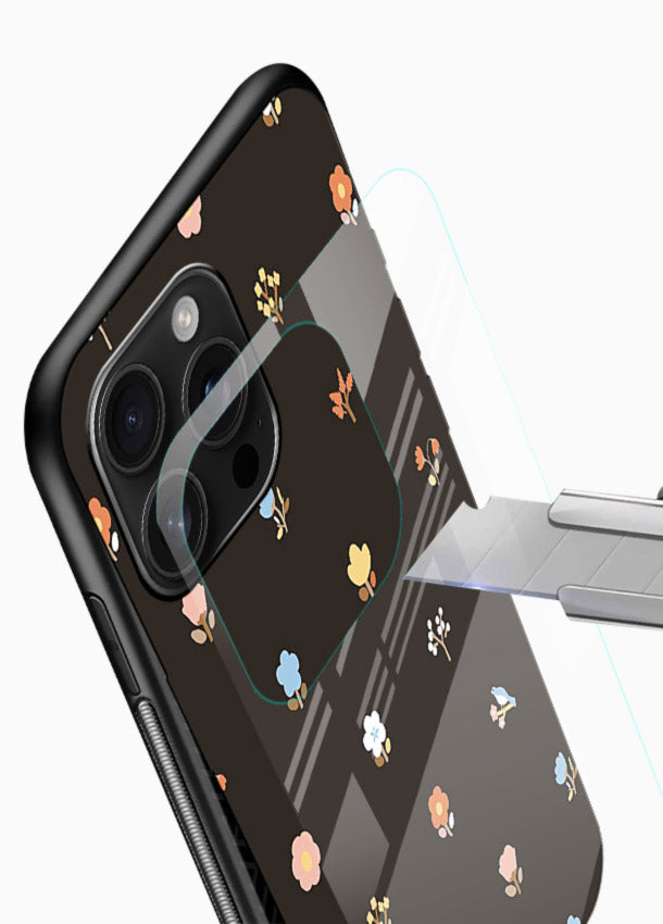 Pastel tiny flower pattern on glossy vibrant premium glass back cover with playful botanical spacing. - Angle Blade