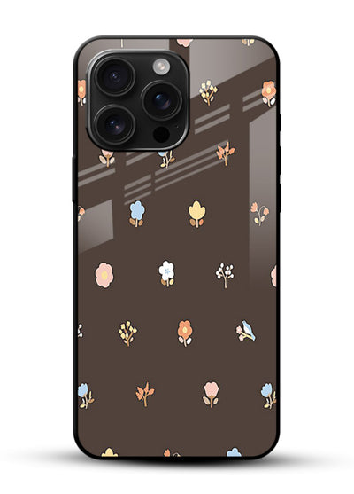 Pastel tiny flower pattern on glossy vibrant premium glass back cover with playful botanical spacing. - Angle Front