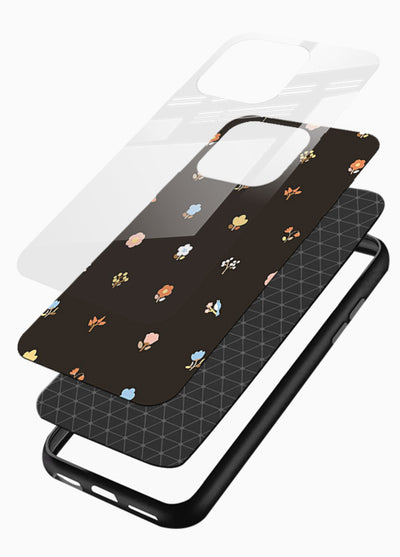 Pastel tiny flower pattern on glossy vibrant premium glass back cover with playful botanical spacing. - Angle Layers