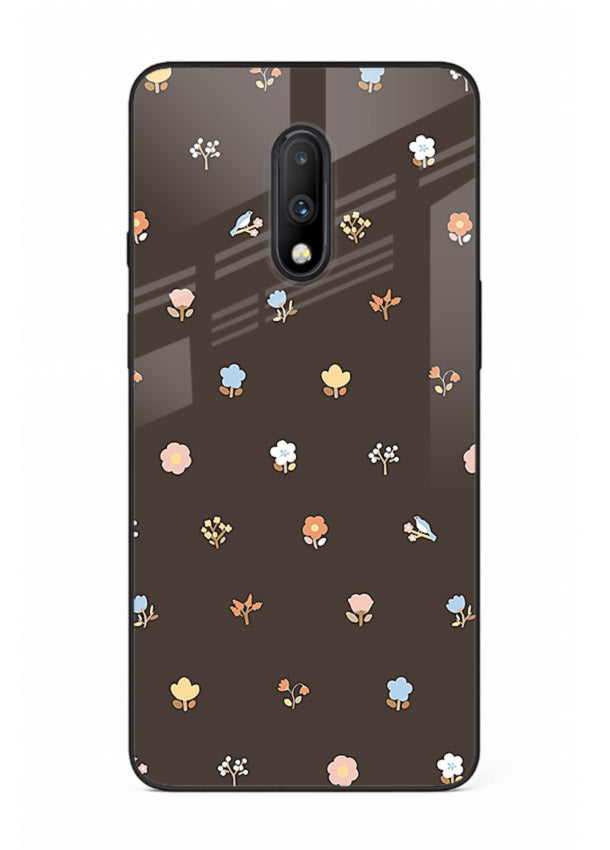 Pastel tiny flower pattern on OnePlus 7 glass back cover with playful botanical spacing.