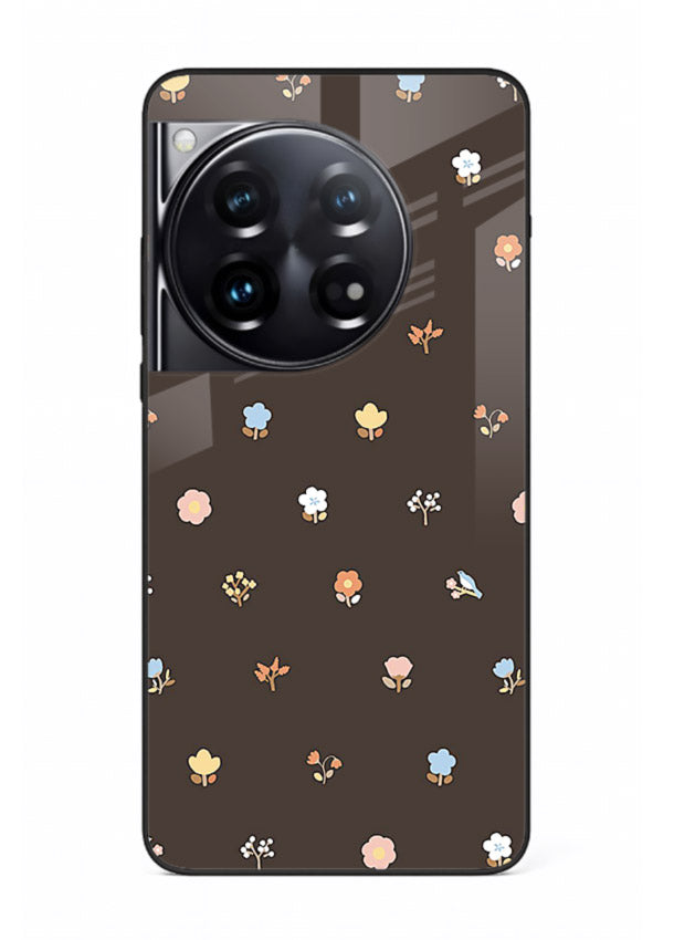 Pastel tiny flower pattern on OnePlus 12 glass back cover with playful botanical spacing.