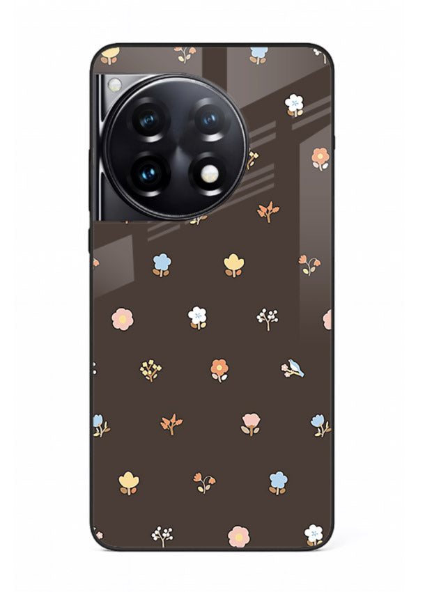 Pastel tiny flower pattern on OnePlus 12R glass back cover with playful botanical spacing.