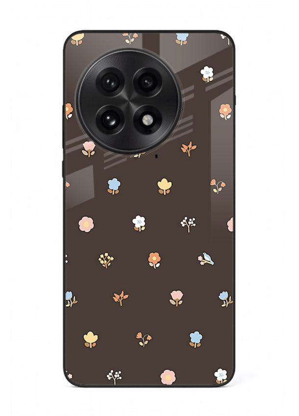 Pastel tiny flower pattern on OnePlus 13R glass back cover with playful botanical spacing.