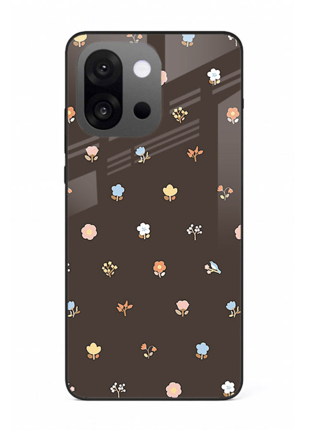 Pastel tiny flower pattern on OnePlus 13s glass back cover with playful botanical spacing.