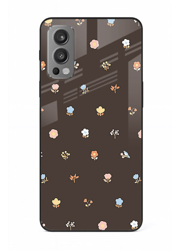 Pastel tiny flower pattern on OnePlus Nord 2 glass back cover with playful botanical spacing.