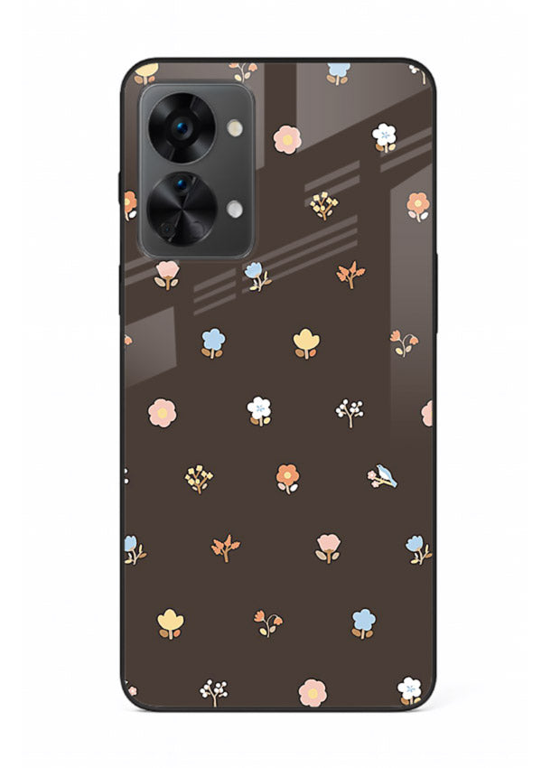Pastel tiny flower pattern on OnePlus Nord 2T glass back cover with playful botanical spacing.
