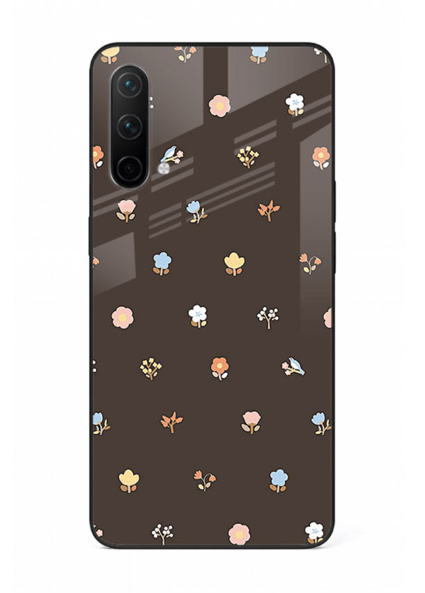 Pastel tiny flower pattern on OnePlus Nord CE 5G glass back cover with playful botanical spacing.