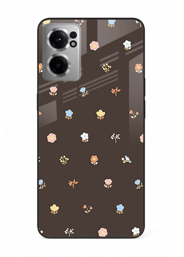 Pastel tiny flower pattern on OnePlus Nord CE2 5G glass back cover with playful botanical spacing.