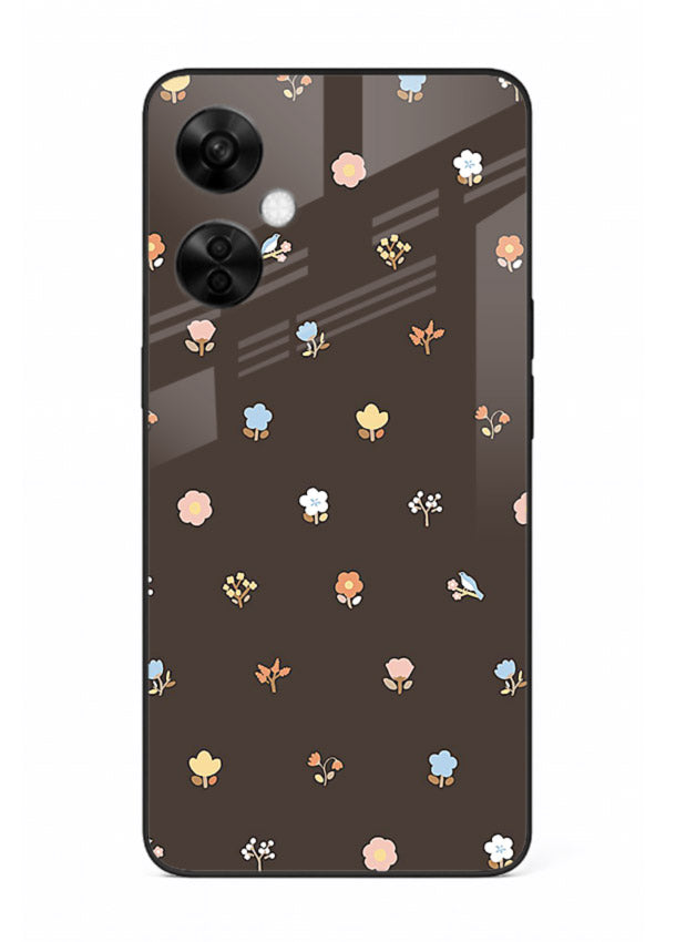 Pastel tiny flower pattern on OnePlus Nord CE3 Lite glass back cover with playful botanical spacing.