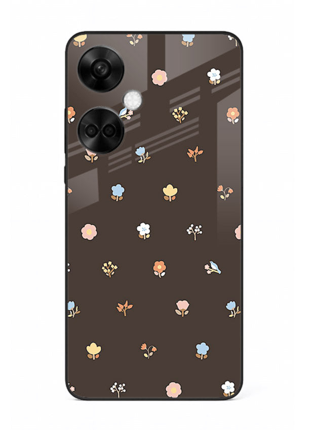 Pastel tiny flower pattern on OnePlus Nord CE3 glass back cover with playful botanical spacing.