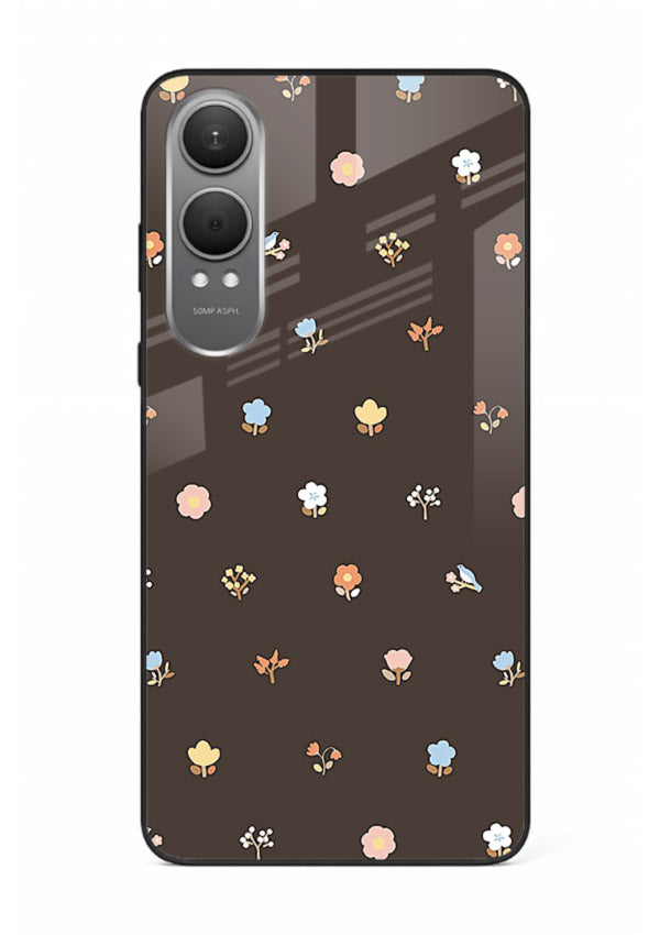 Pastel tiny flower pattern on OnePlus Nord CE4 Lite glass back cover with playful botanical spacing.
