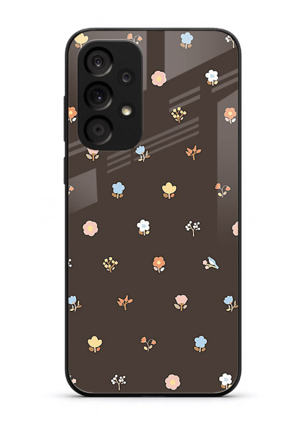 Pastel tiny flower pattern on Samsung A53 5G glass back cover with playful botanical spacing.