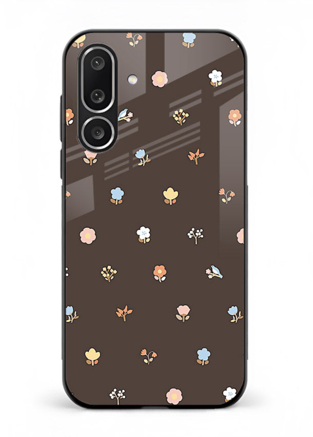Pastel tiny flower pattern on Samsung M56 5G glass back cover with playful botanical spacing.