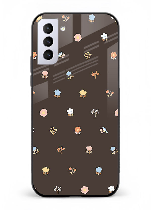 Pastel tiny flower pattern on Samsung S21 Plus glass back cover with playful botanical spacing.