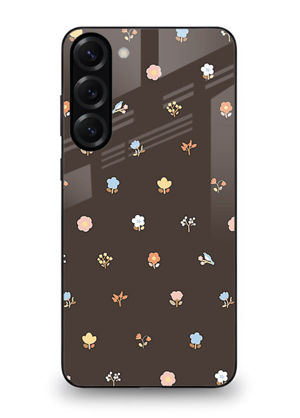 Pastel tiny flower pattern on Samsung S23 Plus glass back cover with playful botanical spacing.