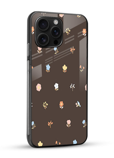 Pastel tiny flower pattern on glossy vibrant premium glass back cover with playful botanical spacing. - Angle Side