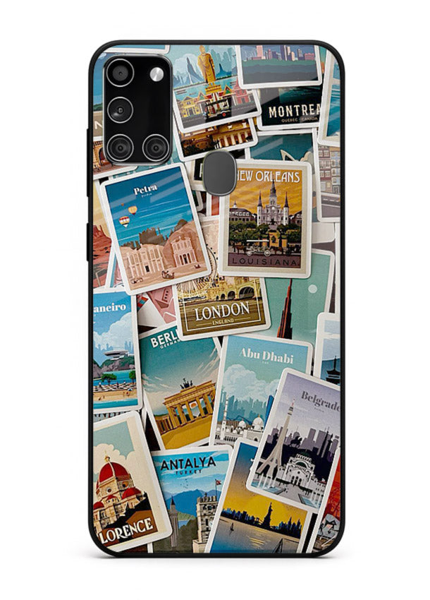 Scenic Travel Postcards artwork Samsung A21s glass back cover