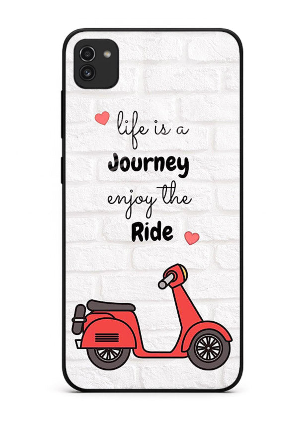 Scooter Travel Quote pastel artwork Samsung A03 glass back cover
