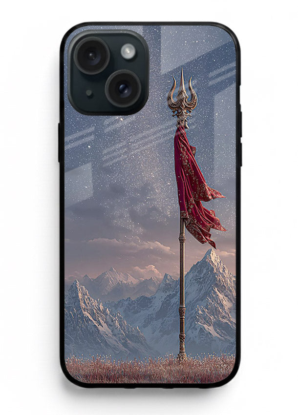 Shiva mountain trishul powerful theme iphone 15 plus glass bold devotional case