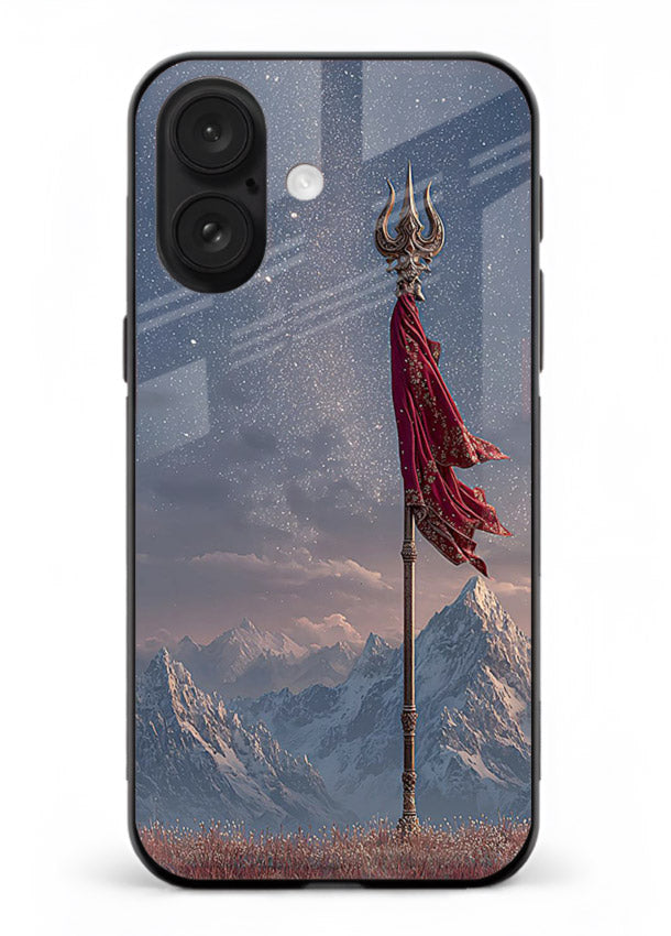 Shiva mountain trishul powerful theme iphone 16 plus glass bold devotional case