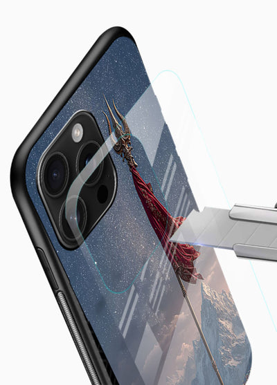 Shiva mountain trishul powerful theme glossy vibrant premium glass bold devotional case - Angle Blade