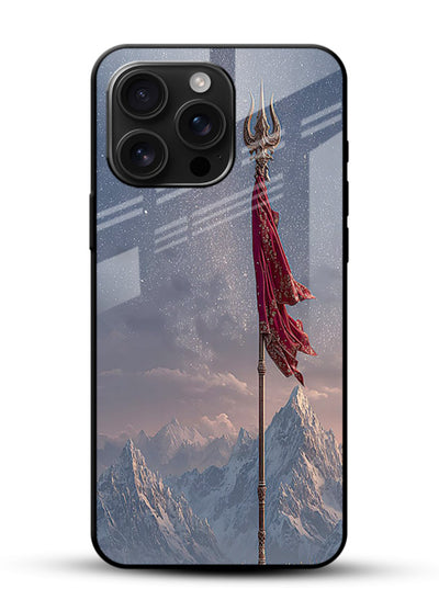 Shiva mountain trishul powerful theme glossy vibrant premium glass bold devotional case - Angle Front