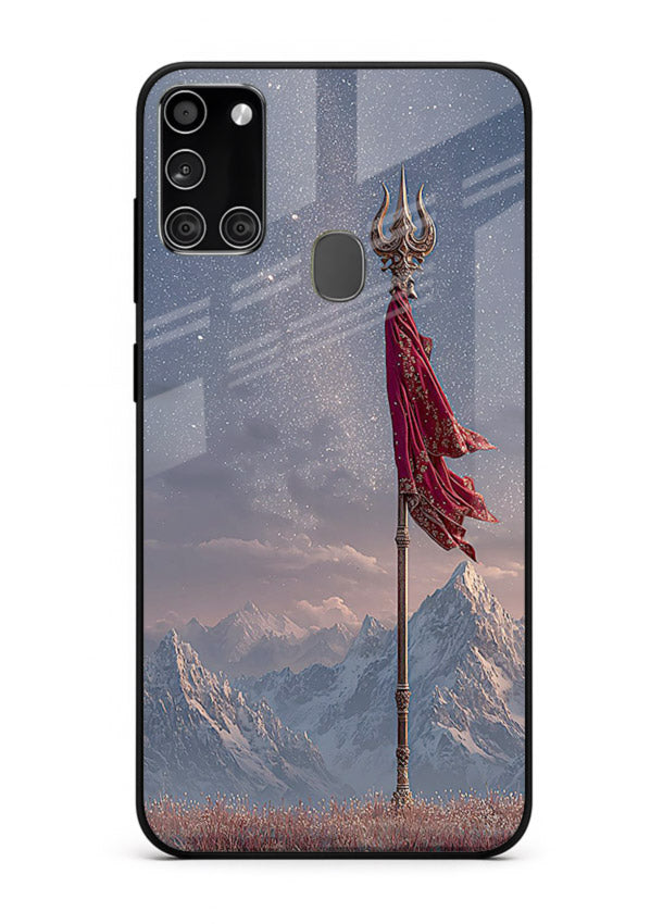 Shiva mountain trishul powerful theme Samsung A21s glass bold devotional case