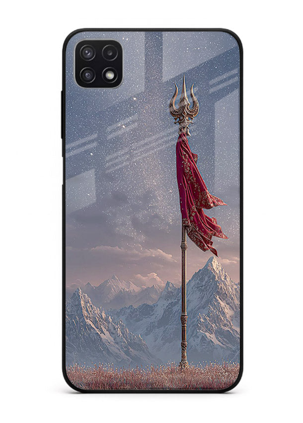 Shiva mountain trishul powerful theme Samsung A22 5G glass bold devotional case