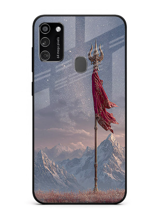 Shiva mountain trishul powerful theme Samsung M21 glass bold devotional case