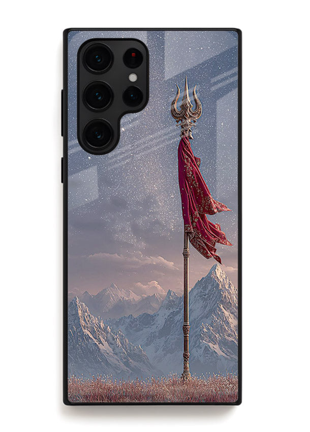 Shiva mountain trishul powerful theme Samsung S23 Ultra glass bold devotional case