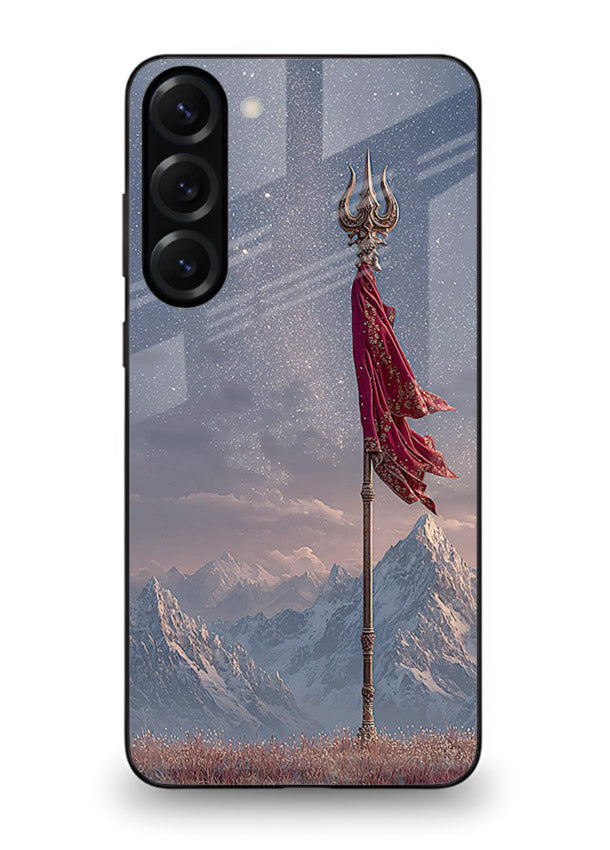 Shiva mountain trishul powerful theme Samsung S23 glass bold devotional case
