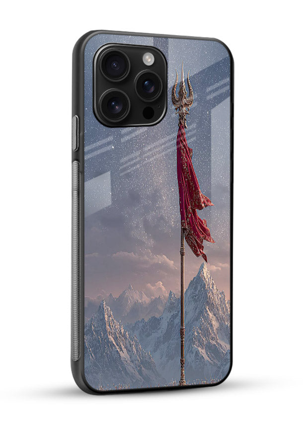 Shiva mountain trishul powerful theme glossy vibrant premium glass bold devotional case - Angle Side
