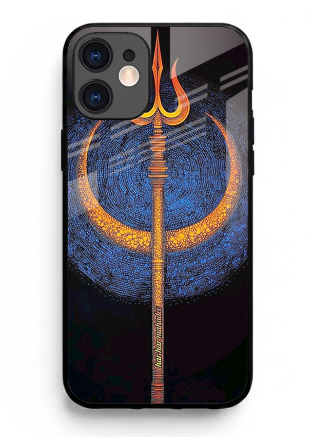 Neon trishul glowing cosmic art iphone 11 spiritual modern glass cover