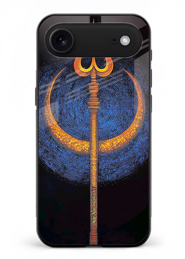 Neon trishul glowing cosmic art iphone 18 air spiritual modern glass cover